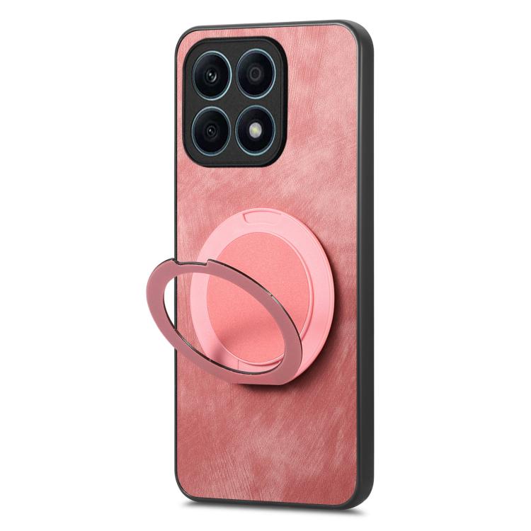 For Honor X8 5G Retro Leather Rotation Round Holder Phone Case
