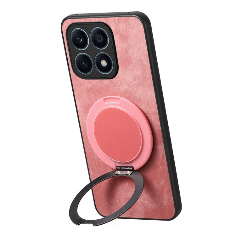 For Honor X8 5G Retro Leather Rotation Round Holder Phone Case