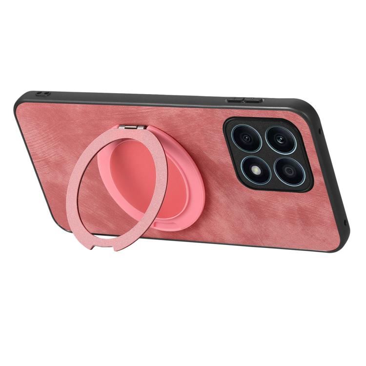 For Honor X8 5G Retro Leather Rotation Round Holder Phone Case