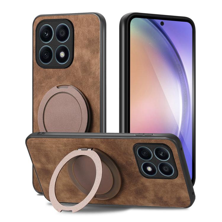For Honor X8 5G Retro Leather Rotation Round Holder Phone Case