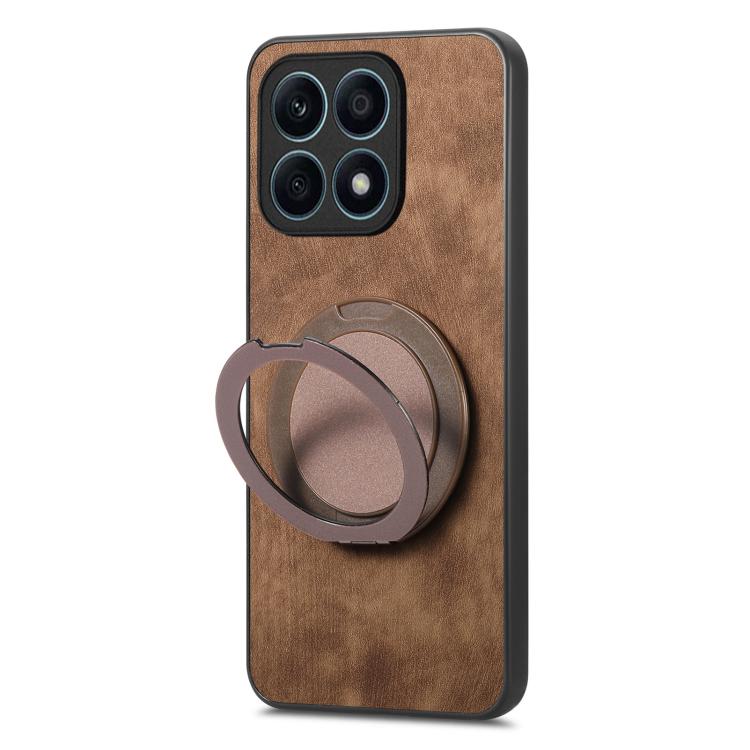 For Honor X8 5G Retro Leather Rotation Round Holder Phone Case