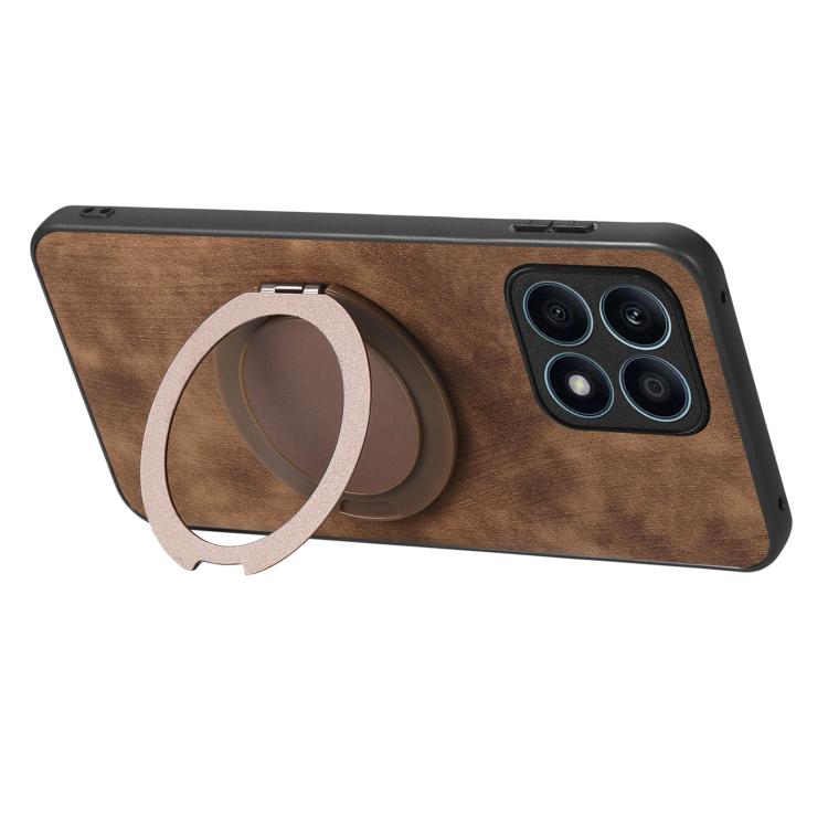 For Honor X8 5G Retro Leather Rotation Round Holder Phone Case