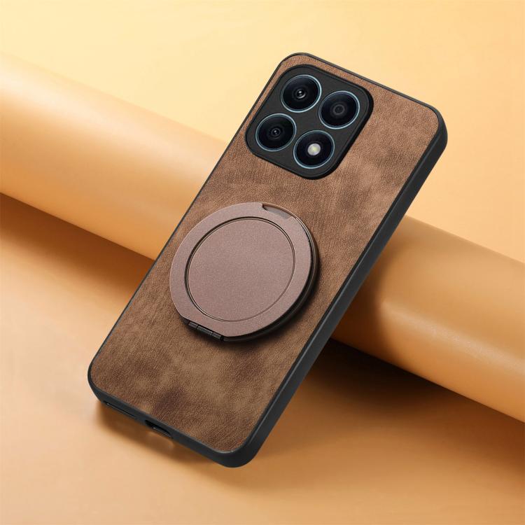 For Honor X8 5G Retro Leather Rotation Round Holder Phone Case