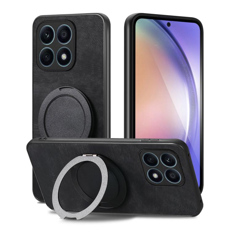 For Honor X8 5G Retro Leather Rotation Round Holder Phone Case