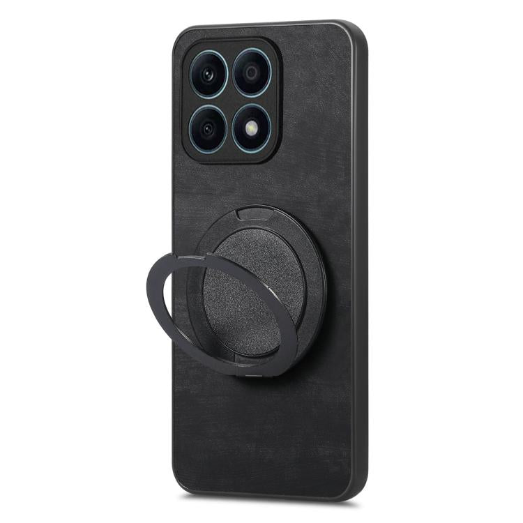 For Honor X8 5G Retro Leather Rotation Round Holder Phone Case