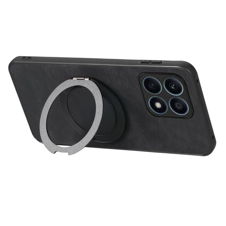 For Honor X8 5G Retro Leather Rotation Round Holder Phone Case