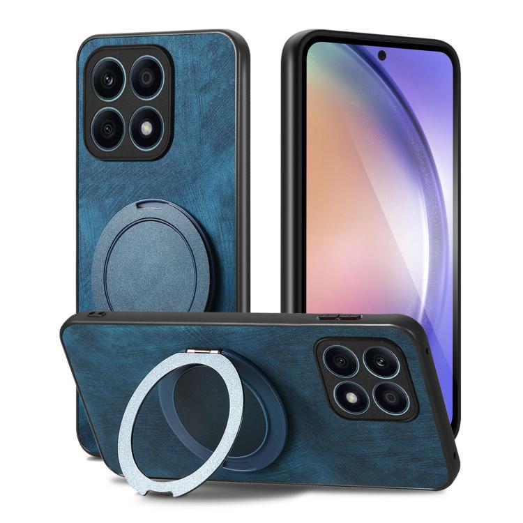 For Honor X8 5G Retro Leather Rotation Round Holder Phone Case