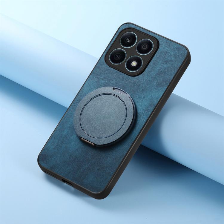 For Honor X8 5G Retro Leather Rotation Round Holder Phone Case