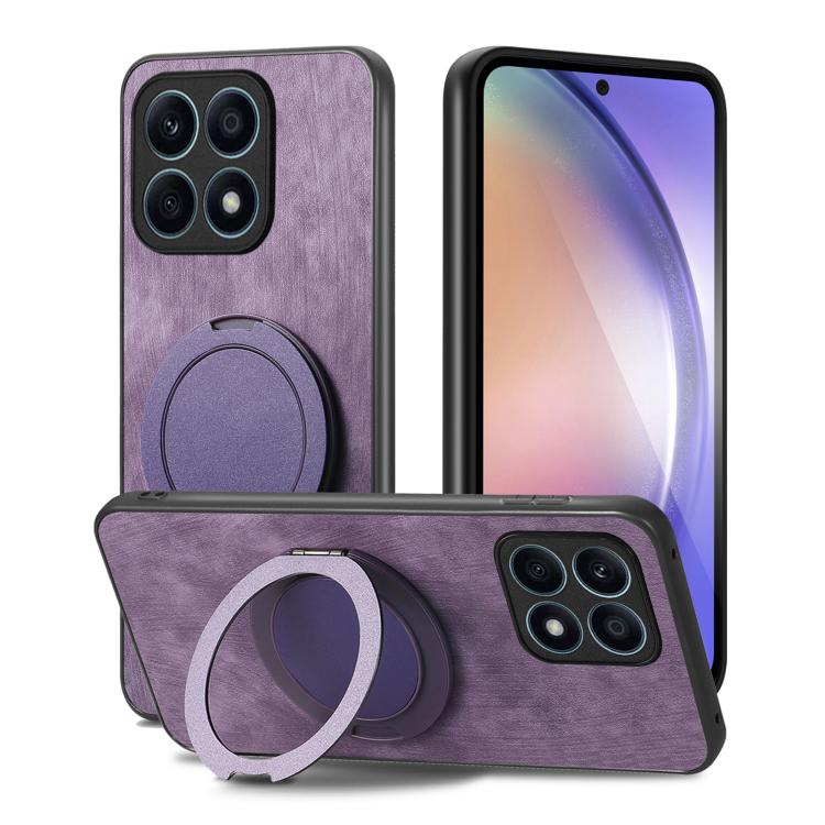 For Honor X8 5G Retro Leather Rotation Round Holder Phone Case