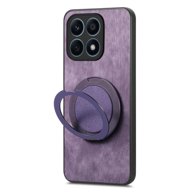 For Honor X8 5G Retro Leather Rotation Round Holder Phone Case