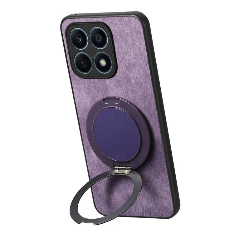 For Honor X8 5G Retro Leather Rotation Round Holder Phone Case