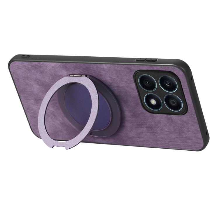 For Honor X8 5G Retro Leather Rotation Round Holder Phone Case