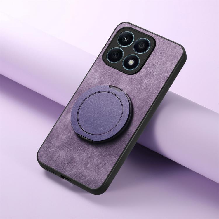 For Honor X8 5G Retro Leather Rotation Round Holder Phone Case