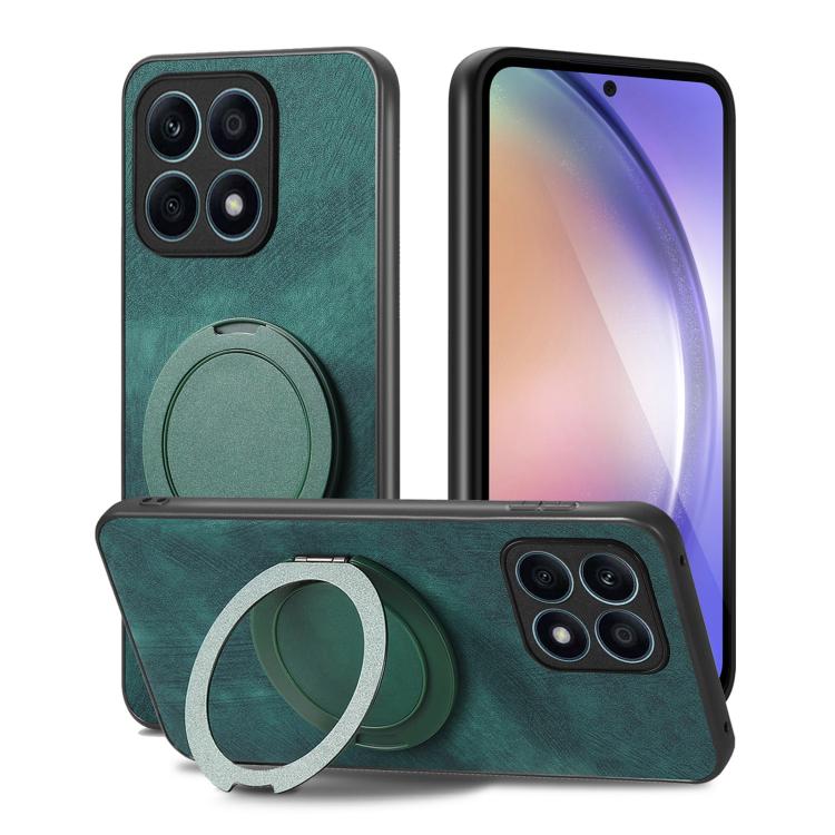 For Honor X8 5G Retro Leather Rotation Round Holder Phone Case