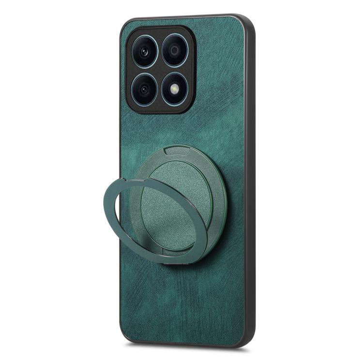 For Honor X8 5G Retro Leather Rotation Round Holder Phone Case