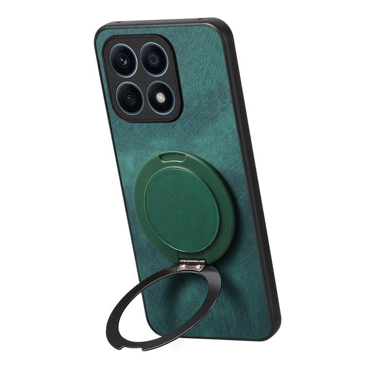 For Honor X8 5G Retro Leather Rotation Round Holder Phone Case