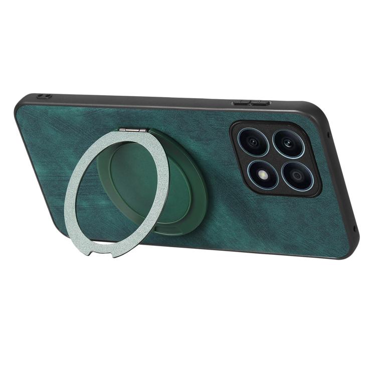 For Honor X8 5G Retro Leather Rotation Round Holder Phone Case
