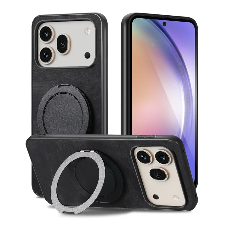 For Honor 600 Global Retro Leather Rotation Round Holder Phone Case