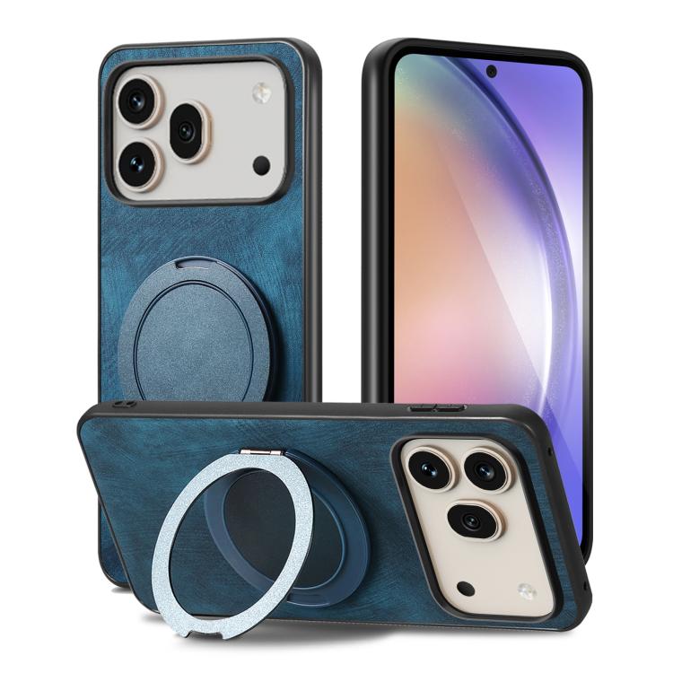 For Honor 600 Global Retro Leather Rotation Round Holder Phone Case