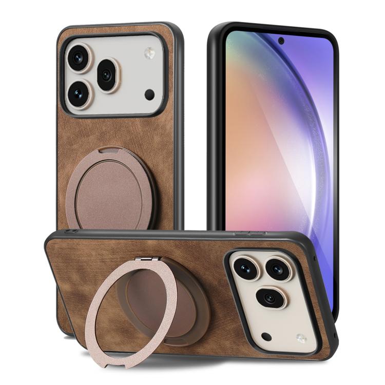 For Honor 600 Pro Global Retro Leather Rotation Round Holder Phone Case