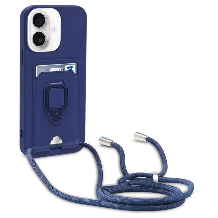 For iPhone 17 Sliding Camshield Magnetic Card Holder Silicone Phone Case with Lanyard