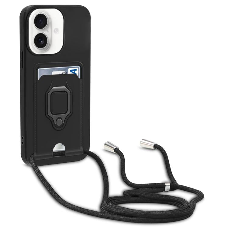 For iPhone 17 Sliding Camshield Magnetic Card Holder Silicone Phone Case with Lanyard