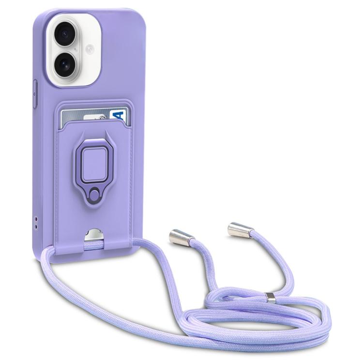 For iPhone 17 Sliding Camshield Magnetic Card Holder Silicone Phone Case with Lanyard
