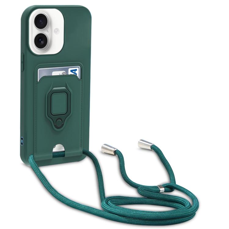 For iPhone 17 Sliding Camshield Magnetic Card Holder Silicone Phone Case with Lanyard
