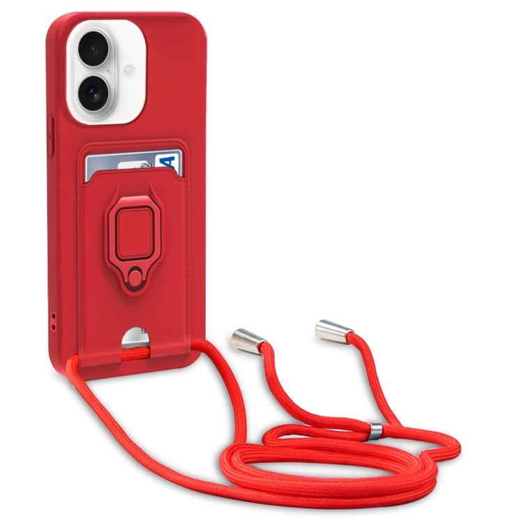 For iPhone 17 Sliding Camshield Magnetic Card Holder Silicone Phone Case with Lanyard