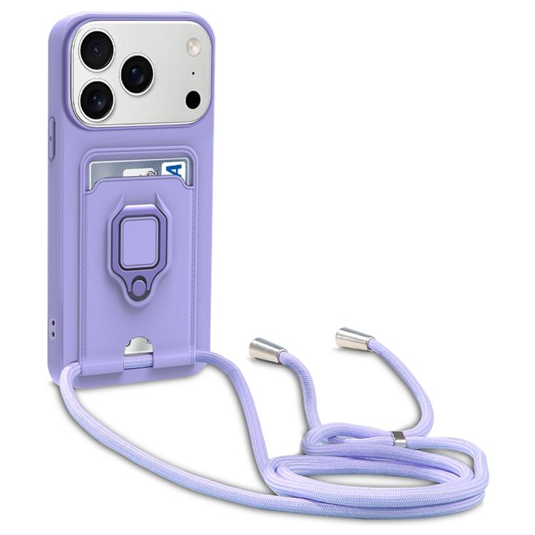 For iPhone 17 Pro Max Sliding Camshield Magnetic Card Holder Silicone Phone Case with Lanyard