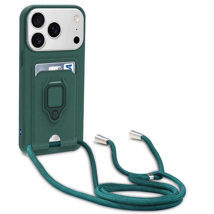 For iPhone 17 Pro Max Sliding Camshield Magnetic Card Holder Silicone Phone Case with Lanyard