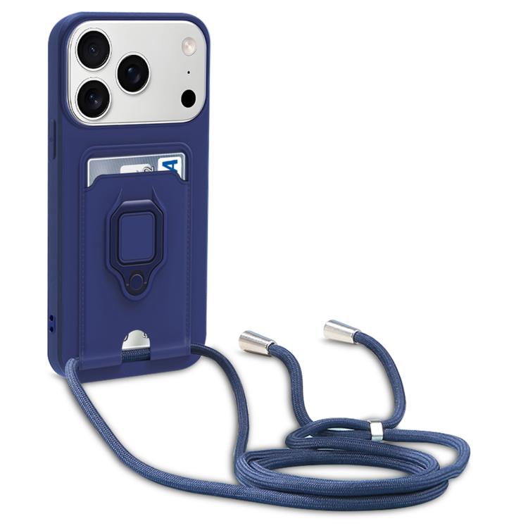 For iPhone 17 Pro Sliding Camshield Magnetic Card Holder Silicone Phone Case with Lanyard