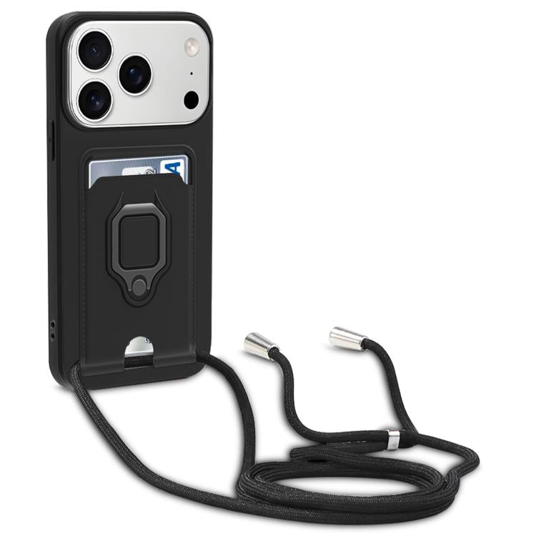 For iPhone 17 Pro Sliding Camshield Magnetic Card Holder Silicone Phone Case with Lanyard