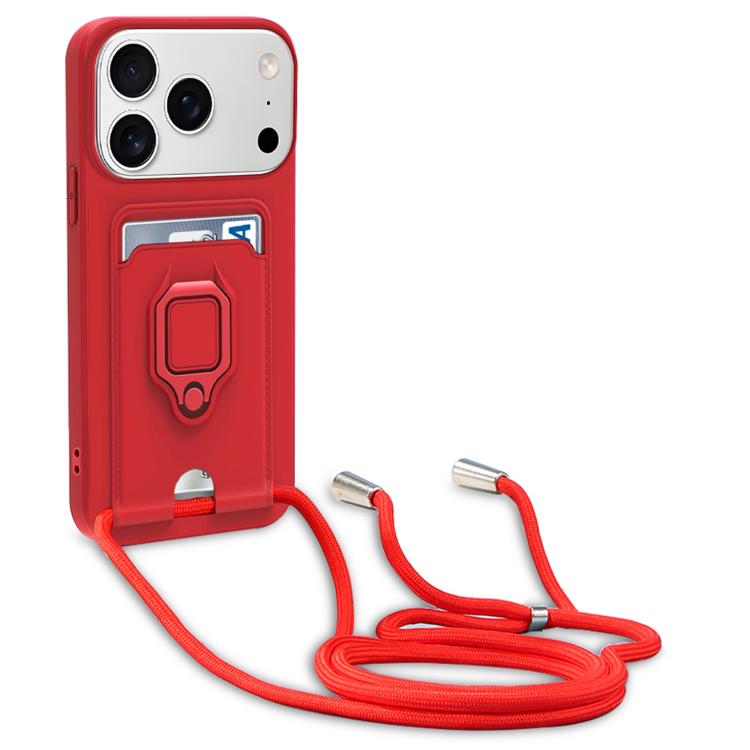 For iPhone 17 Pro Sliding Camshield Magnetic Card Holder Silicone Phone Case with Lanyard