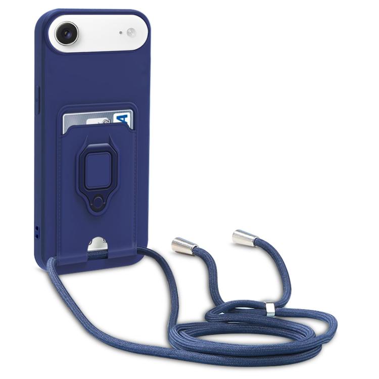 For iPhone Air Sliding Camshield Magnetic Card Holder Silicone Phone Case with Lanyard