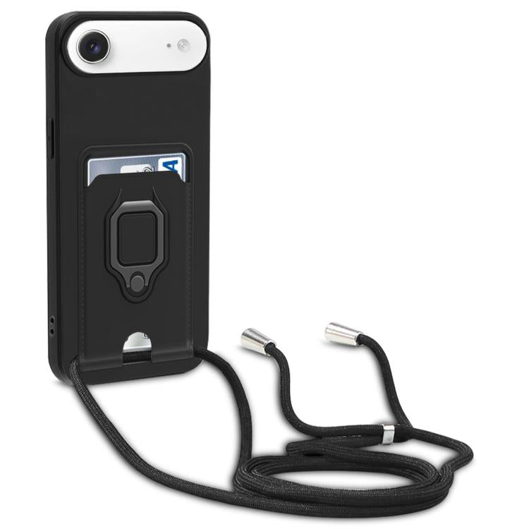 For iPhone Air Sliding Camshield Magnetic Card Holder Silicone Phone Case with Lanyard