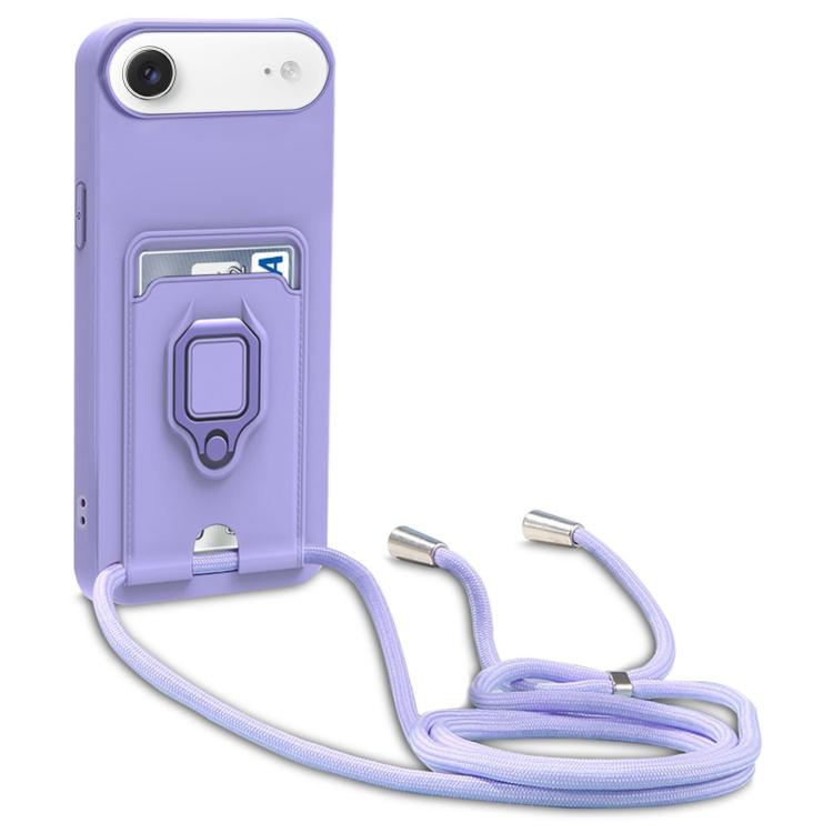 For iPhone Air Sliding Camshield Magnetic Card Holder Silicone Phone Case with Lanyard