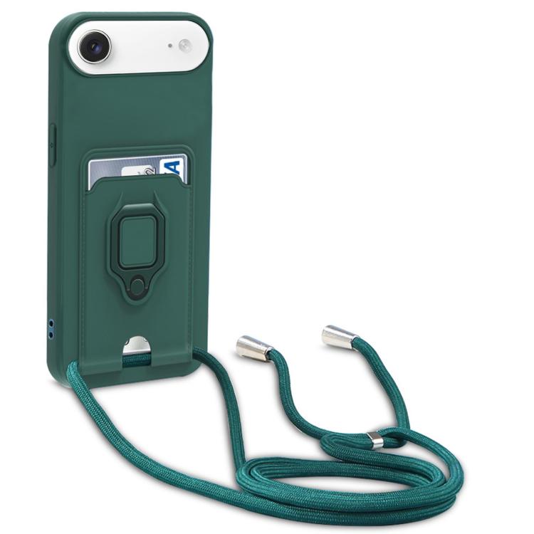 For iPhone Air Sliding Camshield Magnetic Card Holder Silicone Phone Case with Lanyard