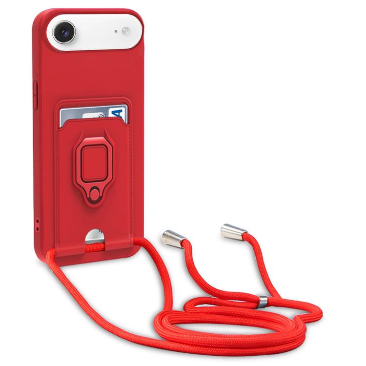 For iPhone Air Sliding Camshield Magnetic Card Holder Silicone Phone Case with Lanyard