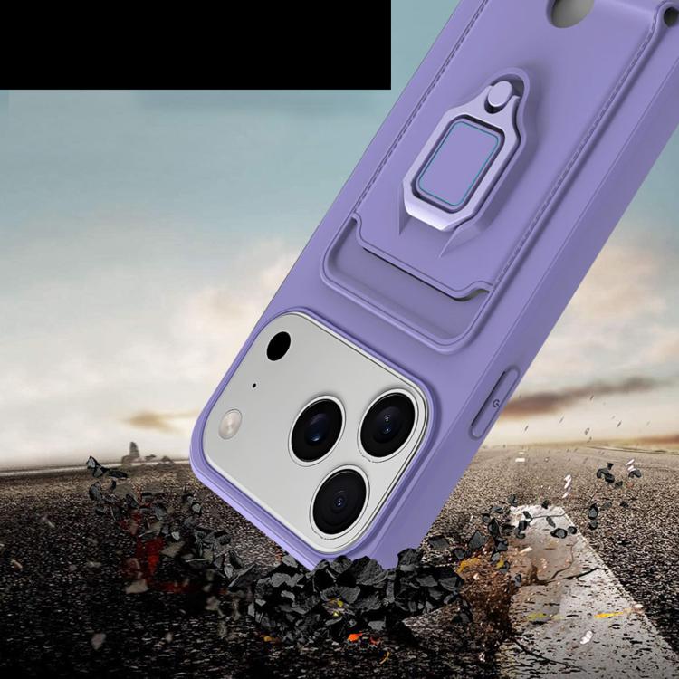 For iPhone 17 Sliding Camshield Magnetic Card Holder Silicone Phone Case with Lanyard