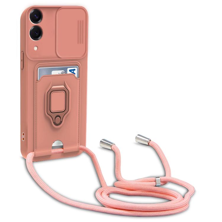 For Samsung Galaxy S25 Edge 5G Sliding Camshield Magnetic Card Holder Silicone Phone Case with Lanyard
