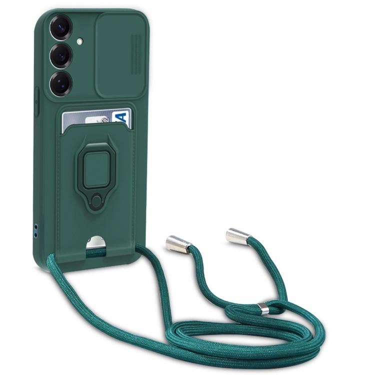 For Samsung Galaxy A16 Sliding Camshield Magnetic Card Holder Silicone Phone Case with Lanyard