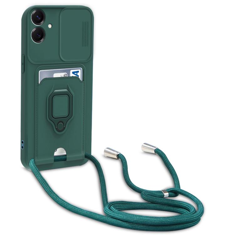 For Samsung Galaxy A06 Sliding Camshield Magnetic Card Holder Silicone Phone Case with Lanyard