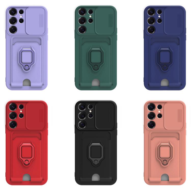 For Samsung Galaxy A16 Sliding Camshield Magnetic Card Holder Silicone Phone Case with Lanyard