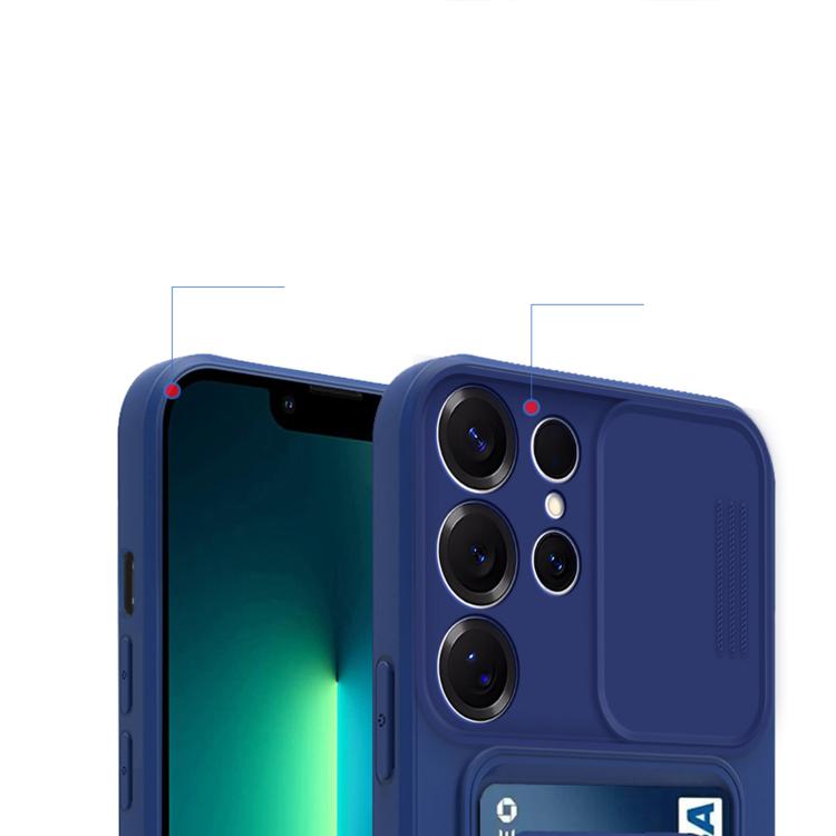 For Samsung Galaxy A32 4G Sliding Camshield Magnetic Card Holder Silicone Phone Case with Lanyard