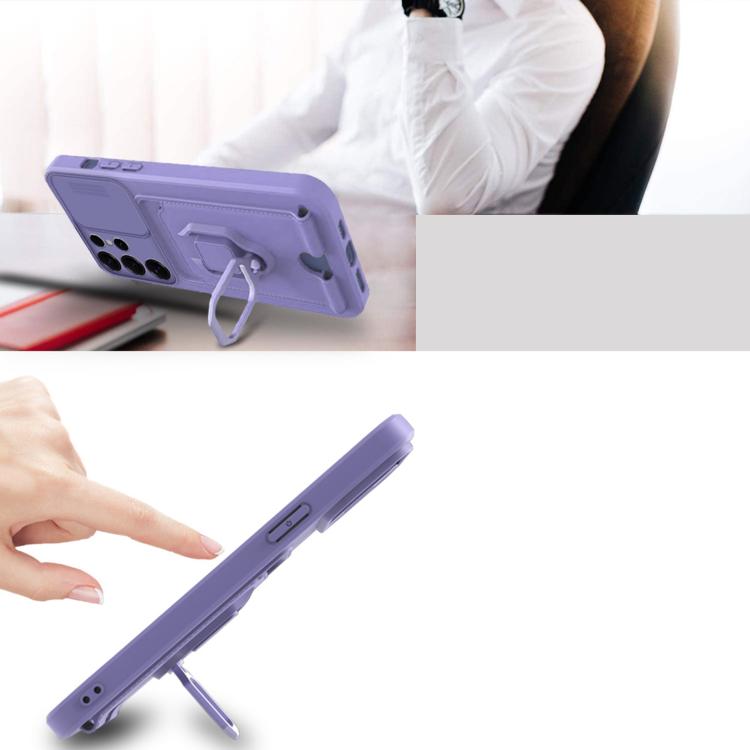 For Samsung Galaxy A16 Sliding Camshield Magnetic Card Holder Silicone Phone Case with Lanyard