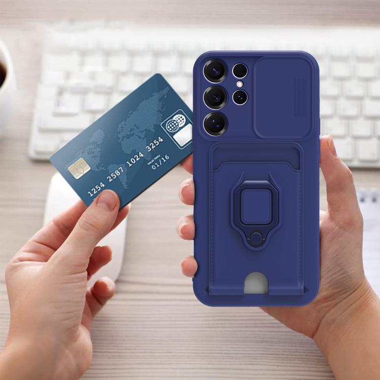 For Samsung Galaxy A16 Sliding Camshield Magnetic Card Holder Silicone Phone Case with Lanyard