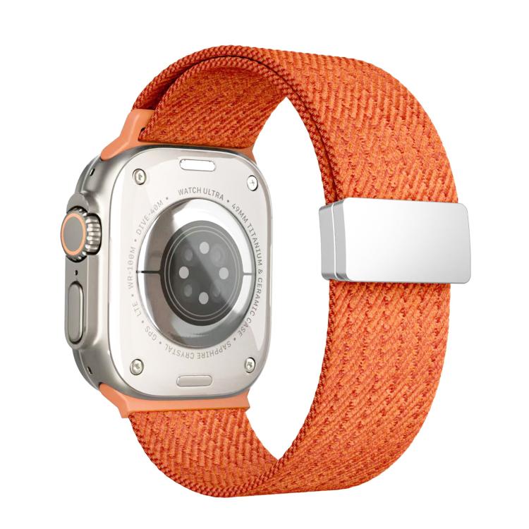 For Apple Watch 46mm / 49mm / 45mm / 44mm Single Color Magnetic Snap Four Strand Elastic Nylon Watch Band