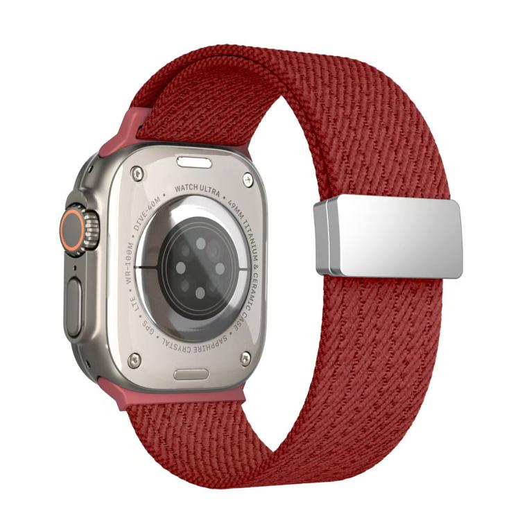 For Apple Watch 46mm / 49mm / 45mm / 44mm Single Color Magnetic Snap Four Strand Elastic Nylon Watch Band