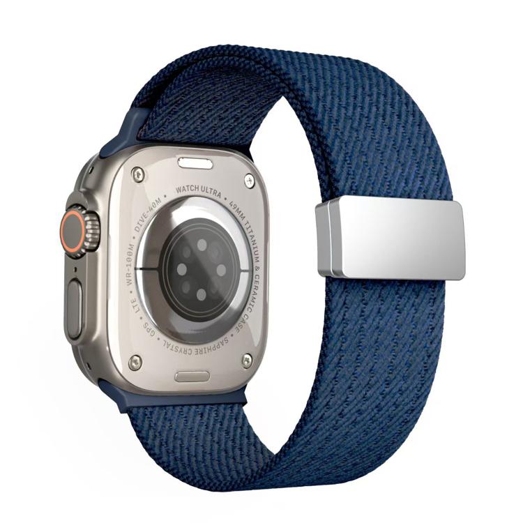 For Apple Watch 46mm / 49mm / 45mm / 44mm Single Color Magnetic Snap Four Strand Elastic Nylon Watch Band